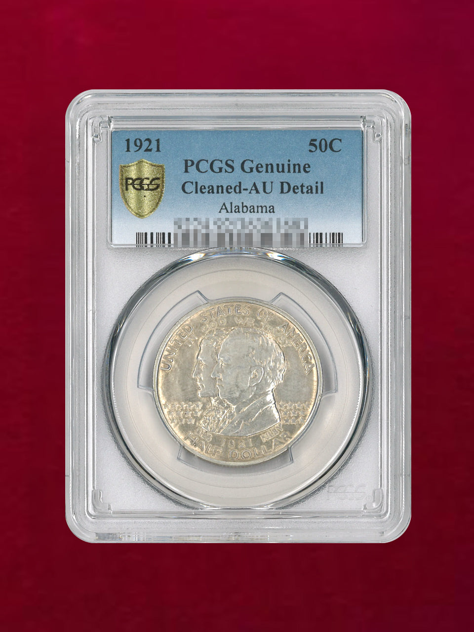 アメリカ】50セント 銀貨 1921 Alabama PCGS Genuine Cleaned-AU