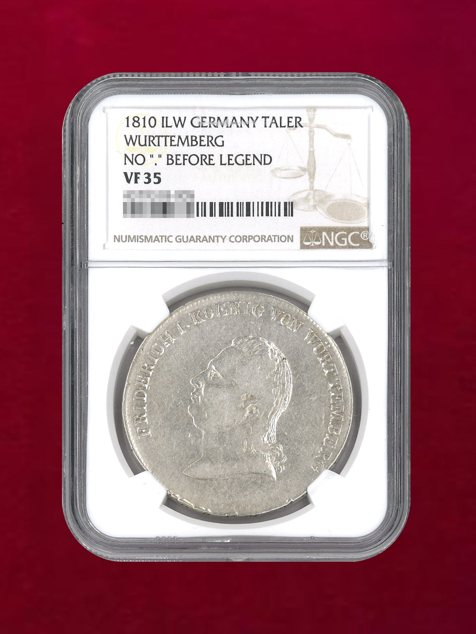 フェルナンド1810銀貨 ドイツ・ヴェルテンベルク】ターラー 銀貨 1810 NGC VF35［B-0000149 コレクション
