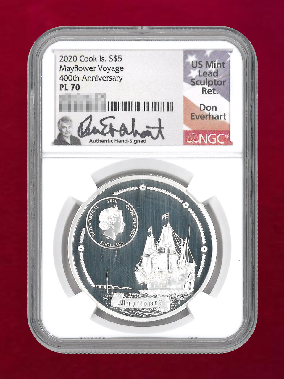 2020 クック諸島 メイフラワー号400周年 5ドル銀貨（NGC PL70） クック諸島】メイフラワー号航海400周年記念 5ドル 銀貨 プルーフ 2020