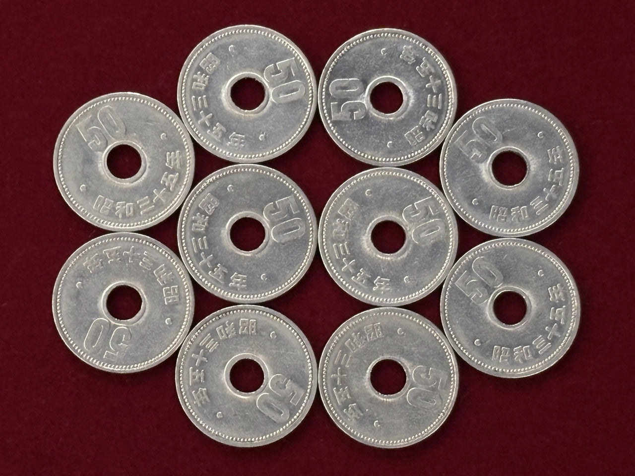 Japan] Chrysanthemum 50 Yen Nickel Coin, Set of 10, 1960 [C-0000590] –  ワールドコインズ・ジャパン