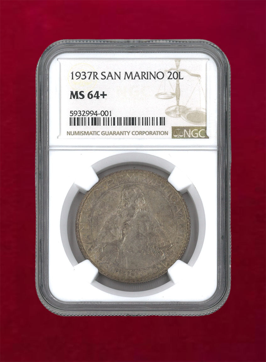 [San Marino] 20 Lira Silver Coin 1937R SAN MARINO NGC MS64+ [B-0000006]