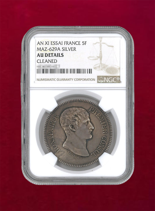 [France] 5 Franc Silver Coin 1802/3 AN XI ESSAI FRANCE SILVER NGC AU DETAILS CLEANED [B-0000007]