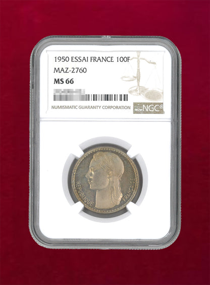 [France] 100 Francs 1950 ESSAI FRANCE NGC MS66 [C-0000008]