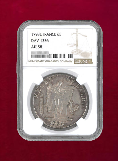 [France] 6 livre silver coin 1793L NGC AU58 [B-0000014]