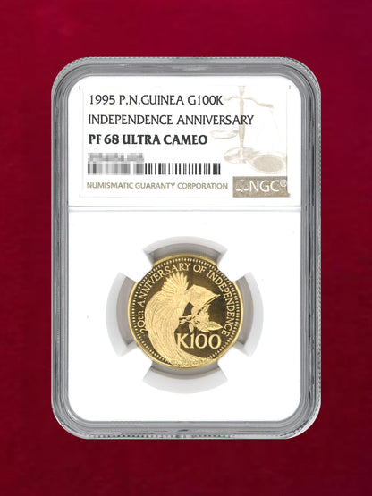 [Papua New Guinea] 100 Kina Gold Coin 1995 INDEPENDENCE ANNIVERSARY NGC PF68 ULTRA CAMEO [A-0000011]