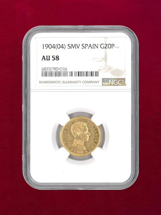 [Spain] 20 peseta gold coin 1904 SMV NGC AU58 [A-0000024]