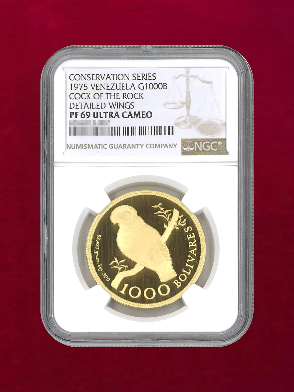 [Venezuela] 1000 Bolivar Gold Coin 1975 COCK OF THE ROCK DETAILED WINGS NGC PF69 ULTRA CAMEO [A-0000025]