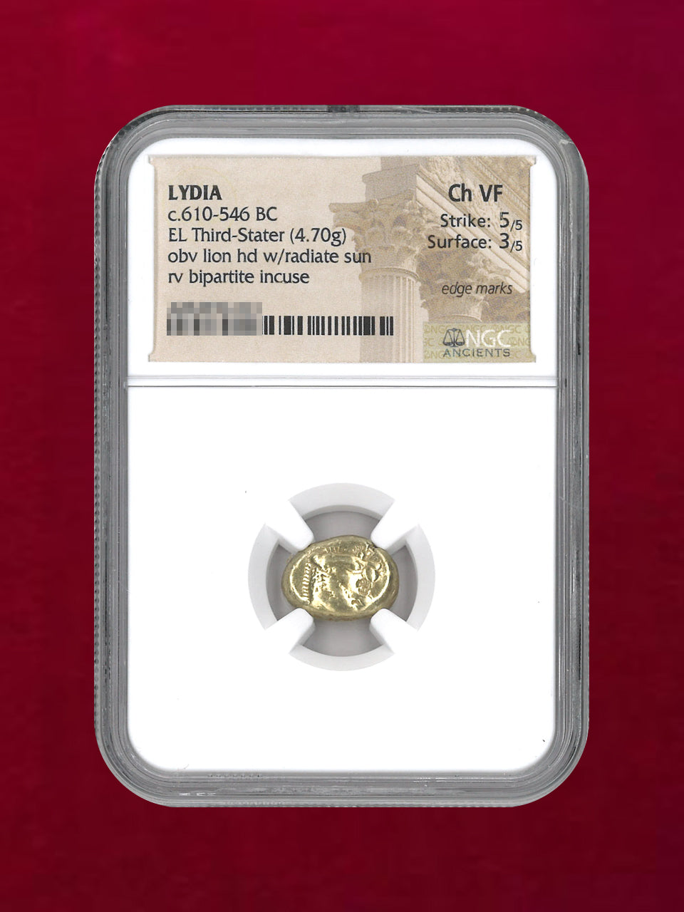 [Kingdom of Lydia] c.610-546BC EL Third-Stater(4.70g) NGC Ch VF 5/5 3/5 [A-0000031]