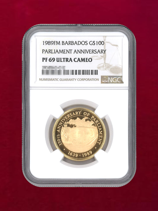 [Barbados] 100 dollar gold coin 1989FM PARLIAMENT ANNIVERSARY NGC PF69 ULTRA CAMEO [A-0000040]