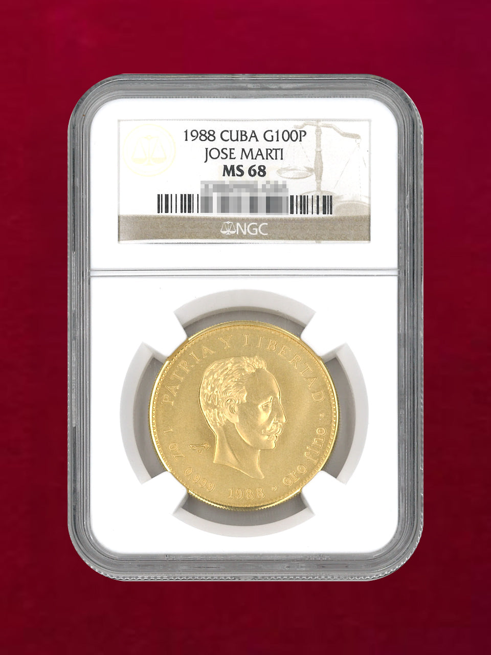 [Cuba] 100 peso gold coin 1988 JOSE MARTI NGC MS68 [A-0000042]