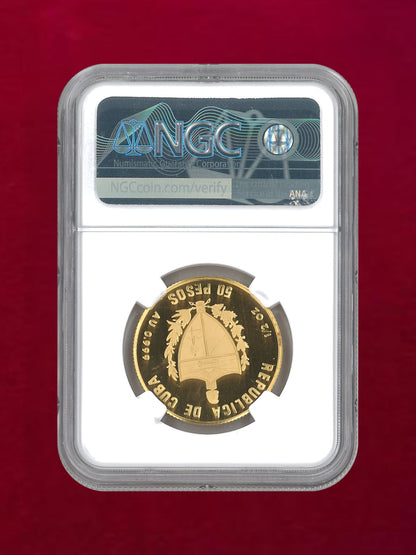 [Cuba] 50 Peso Gold Coin 1990 XI PANAMERICAN GAMES BASEBALL NGC PF68 ULTRA CAMEO [A-0000043]