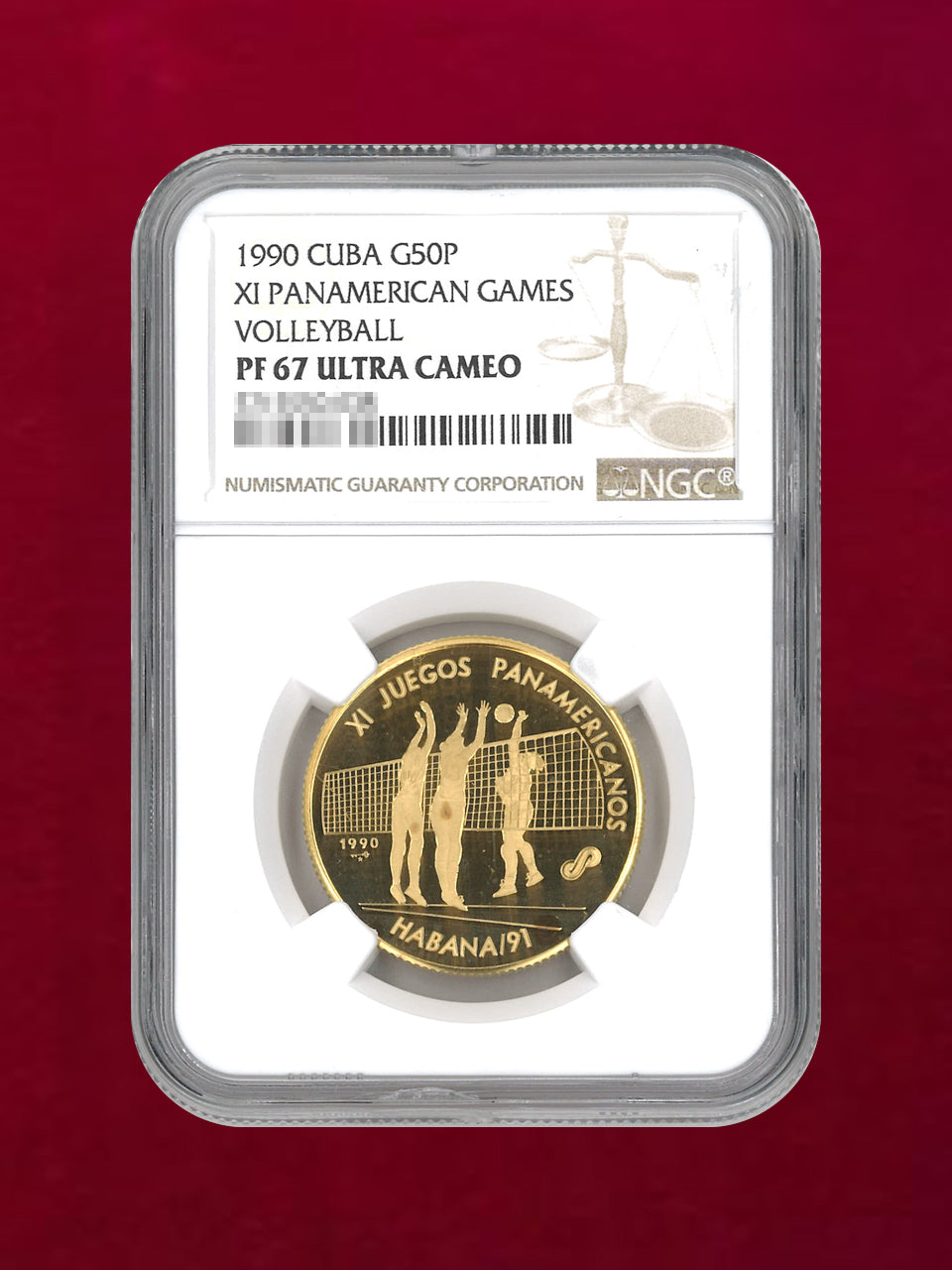 [Cuba] 50 Peso Gold Coin 1990 XI PANAMERICAN GAMES VOLLEBALL NGC PF67 ULTRA CAMEO [A-0000045]