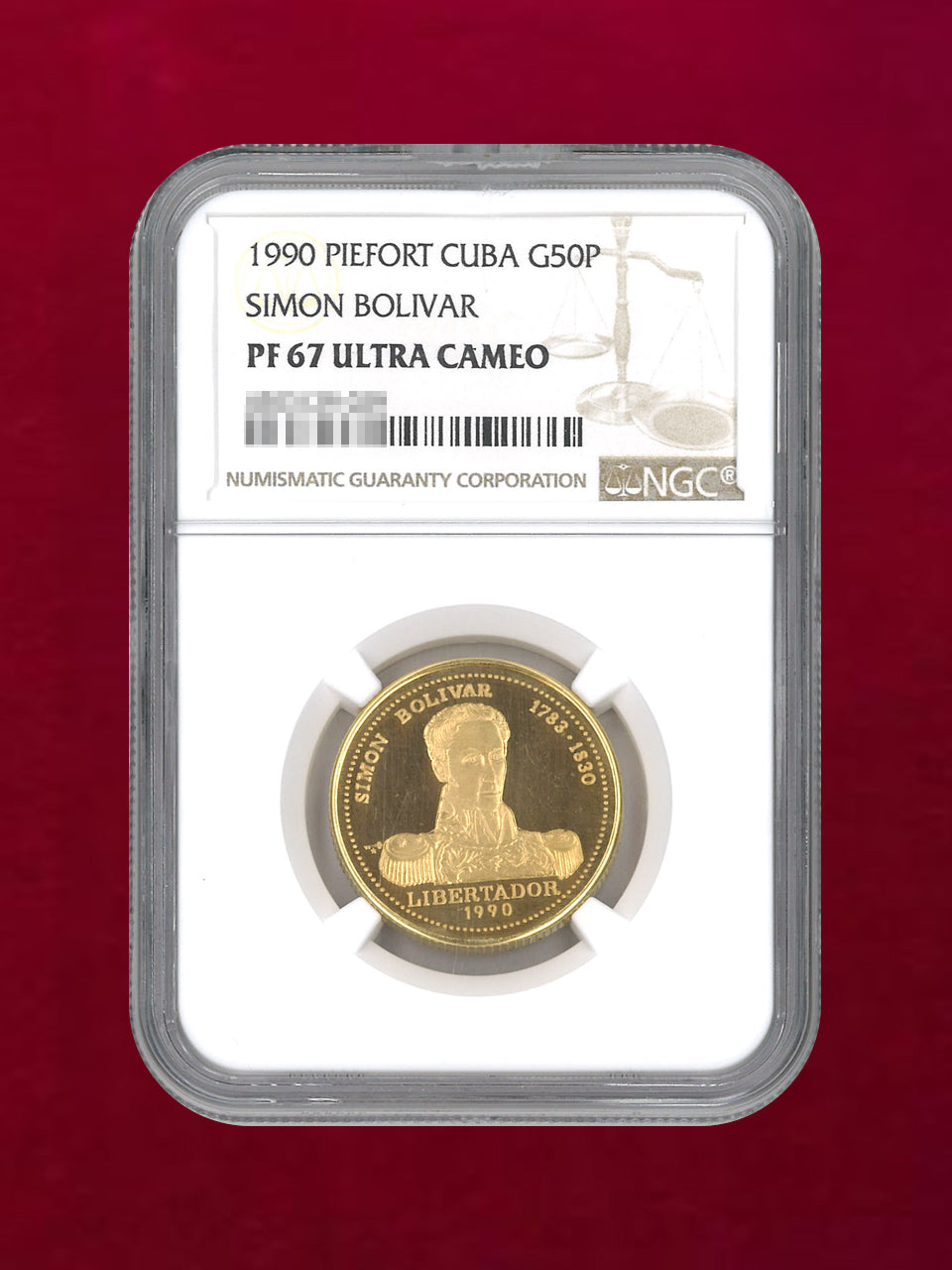 [Cuba] 50 Peso Gold Coin 1990 PIEFORT SIMON BOLIVAR NGC PF67 ULTRA CAMEO [A-0000046]