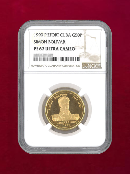 【キューバ】50ペソ金貨 1990 PIEFORT SIMON BOLIVAR NGC PF67 ULTRA CAMEO［A-0000046］