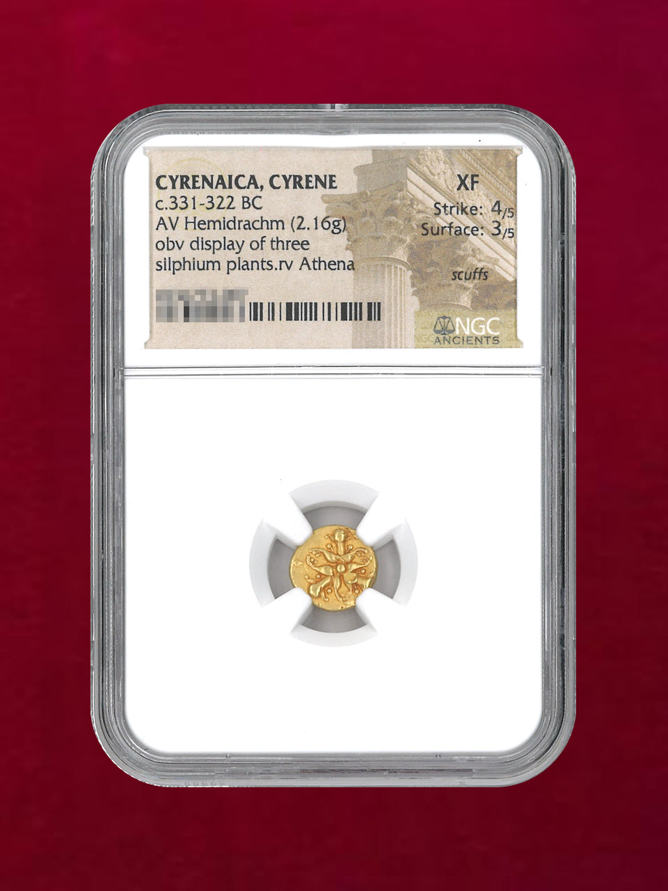 【キレナイカ・キレーネ】c.331-322BC AV Hemldrachm(2.16g) NGC XF 4/5 3/5 scuffs［A-0000061］