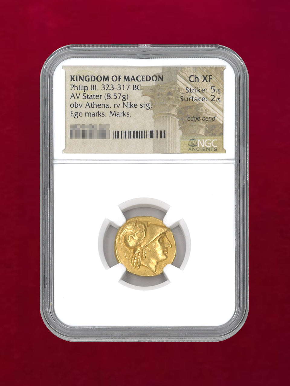 【マケドニア王国】Philip III, 323-317BC AV Stater(8.57g) NGC Ch XF 5/5 2/5 edge bend［A-0000065］