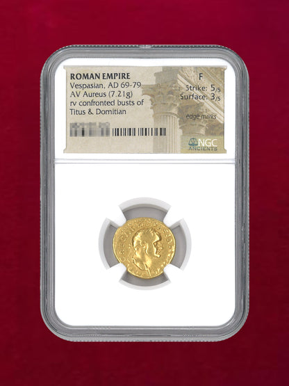 【ローマ帝国】Vespasian, AD69-79 AV Aureus(7.21g) NGC F 5/5 3/5 edge marks［A-0000066］