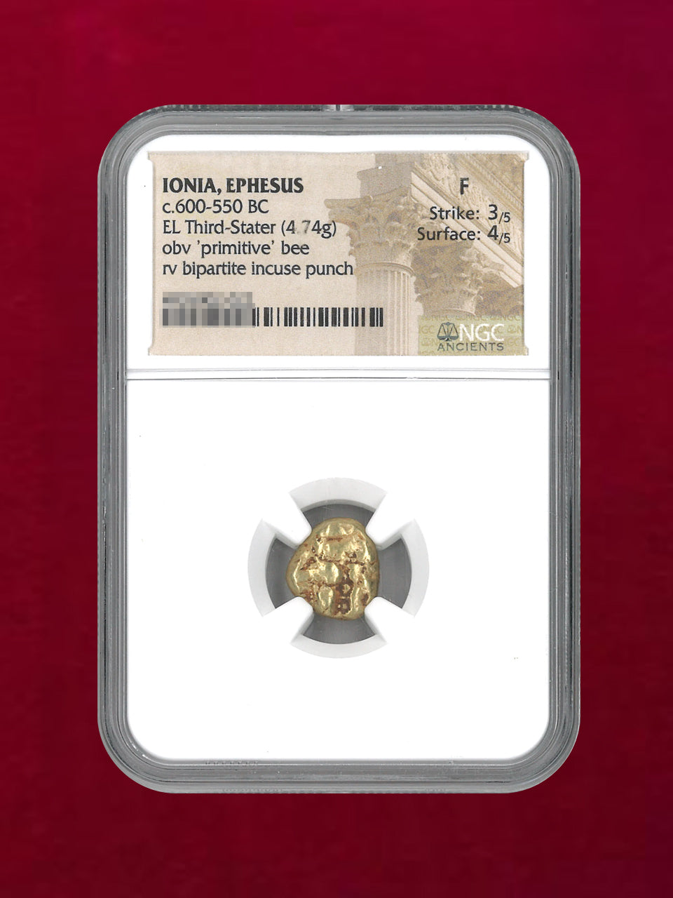 [Ionia Ephesus] c.600-550BC EL Third-Stater (4.74g) NGC F 3/5 4/5 [A-0000079]