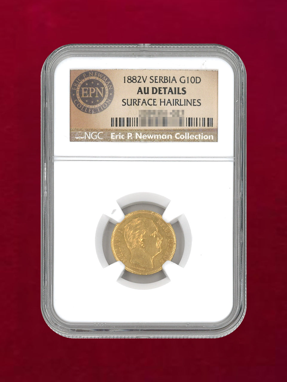 [Serbia] 10 Dinar Gold Coin 1882V NGC AU DETAILS SURFACE HAIRLINES [A-0000083]