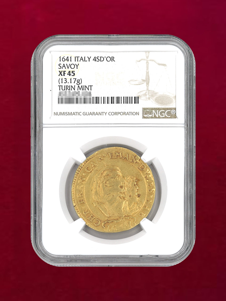 【イタリア・サヴォイ】4SUDI D'ORD 金貨 1641 NGC XF 45(13.17g) TURIN MINT［A-0000096］