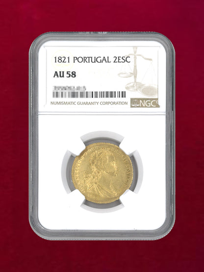 【ポルトガル】2エスクード 金貨 1821 NGC AU 58［A-0000102］