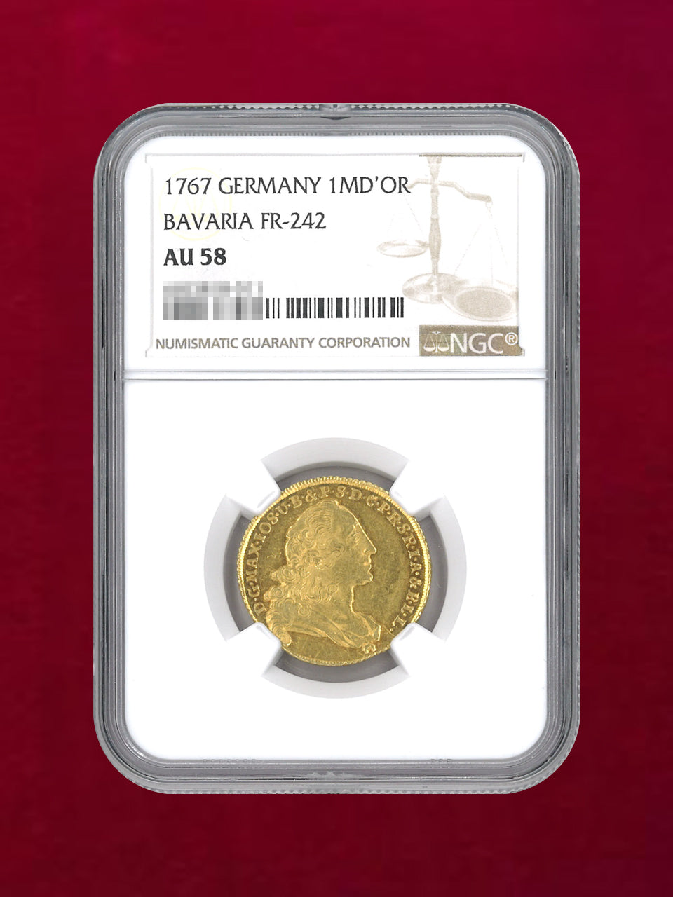 【ドイツ・バイエルン】1MD'OR 金貨 BAVARIA 1767 NGC AU 58［A-0000110］