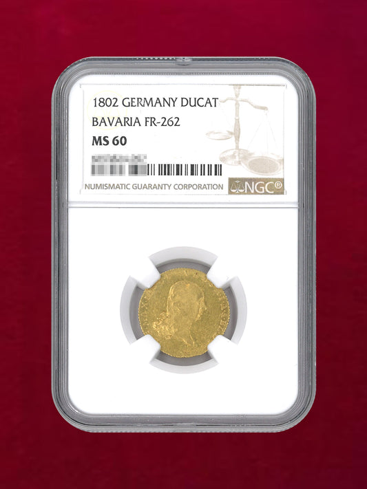 【ドイツ・バイエルン】ダカット 金貨 BAVARIA 1802 NGC MS 60［A-0000111］