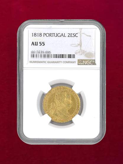 【ポルトガル】2エスクード 金貨 1818 NGC AU55［A-0000116］