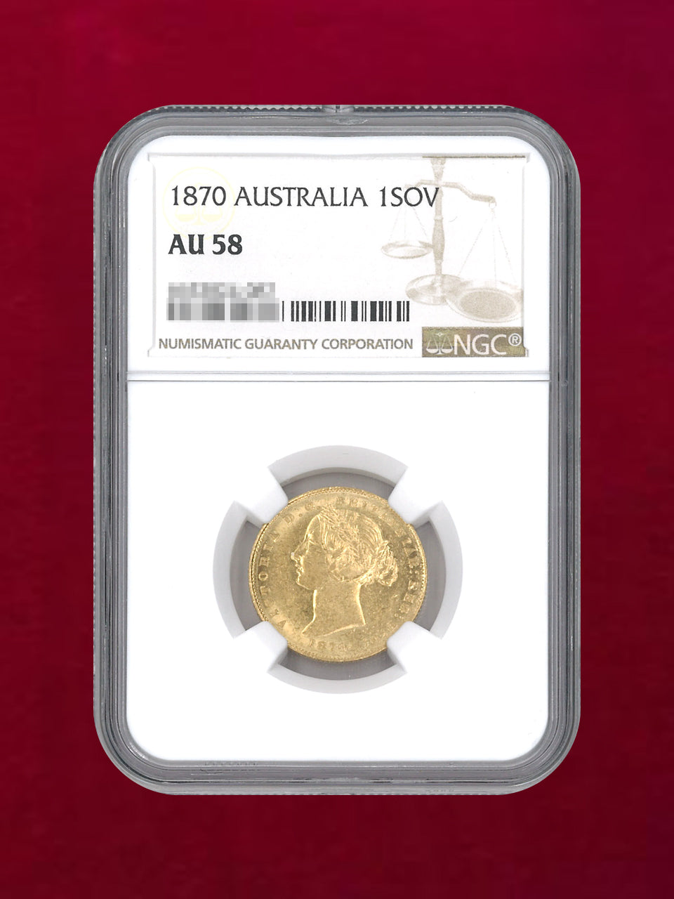 【オーストラリア】ソブリン 金貨 1870 NGC AU 58［A-0000120］