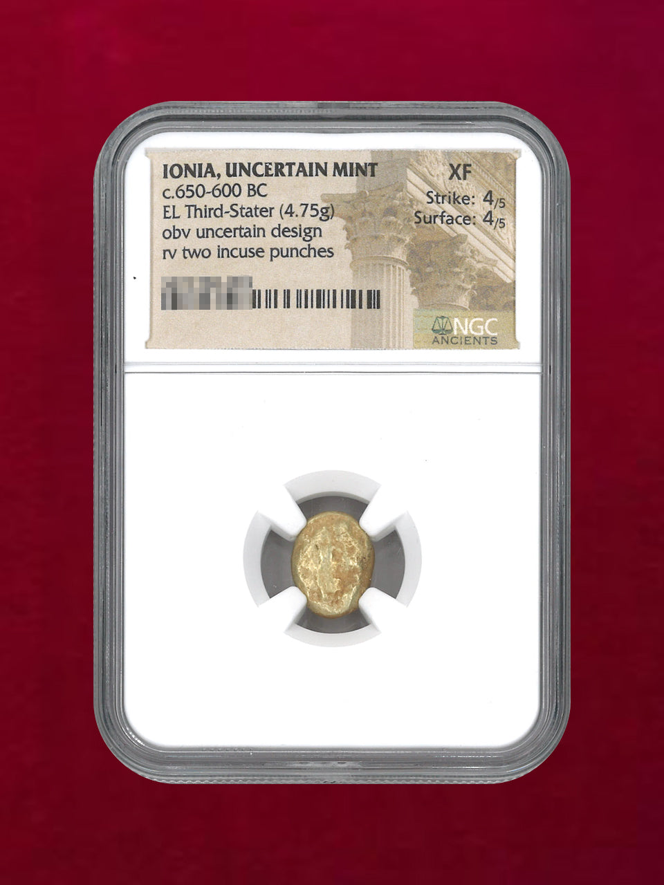 【イオニア・不明ミント】c.650-600BC EL Third-Stater(4.75g) NGC XF 4/5 4/5［A-0000121］