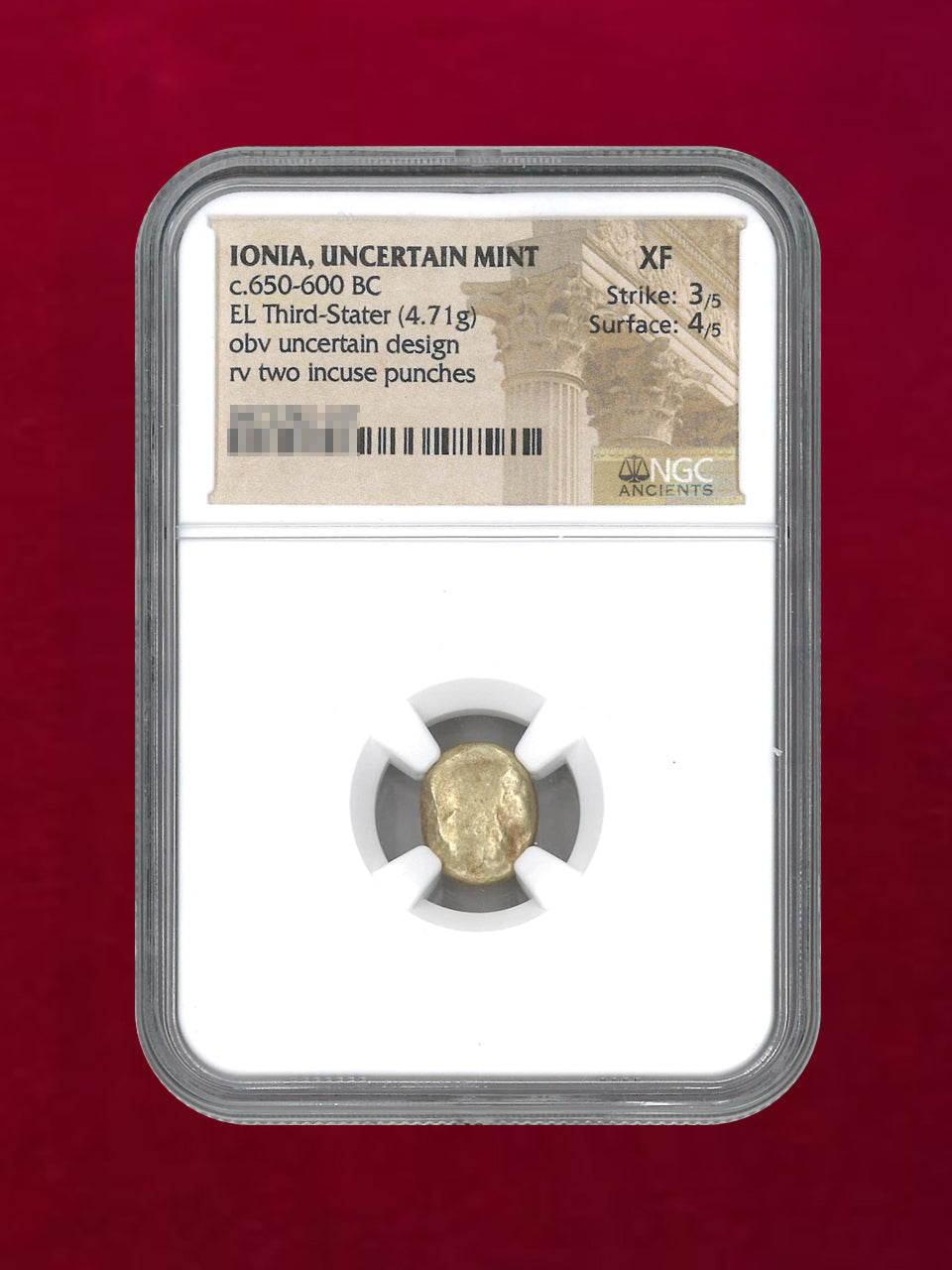 【イオニア・不明ミント】c.650-600BC EL Third-Stater(4.71g) NGC XF 3/5 4/5［A-0000122］