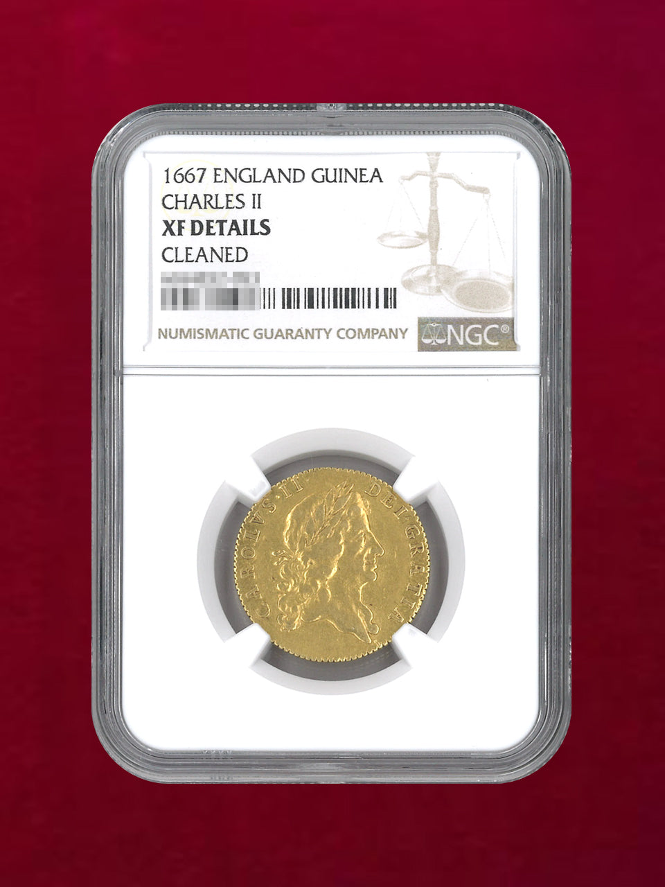 【イギリス】ギニー 金貨 CHARLES II 1667 NGC XF DETAILS CLEANED［A-0000124］