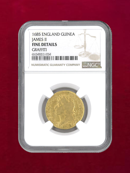 【イギリス】ギニー金貨 JAMES II 1685 NGC FINE DETAILS GRAFFITI［A-0000125］