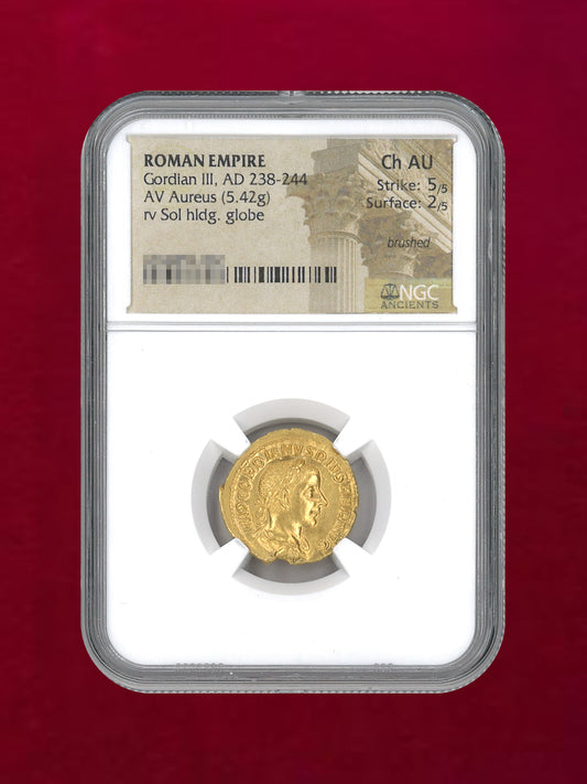 【ローマ帝国】Gordian III, AD238-244 AV Aureus(5.42g) NGC Ch AU 5/5 2/5 brushed［A-0000127］