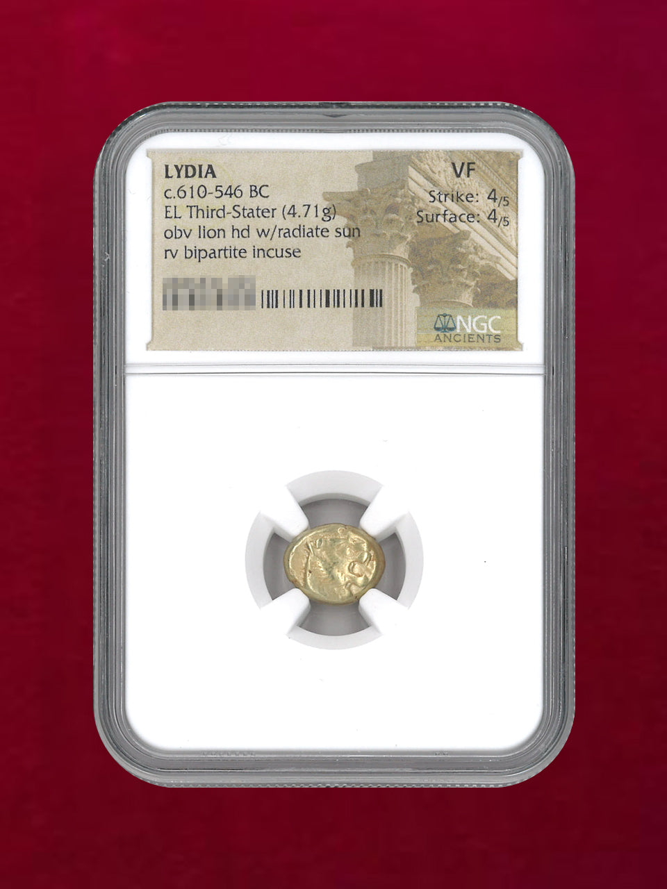 [Kingdom of Lydia] c.610-546BC EL Third-Stater (4.71g) NGC VF 4/5 4/5 [A-0000128]