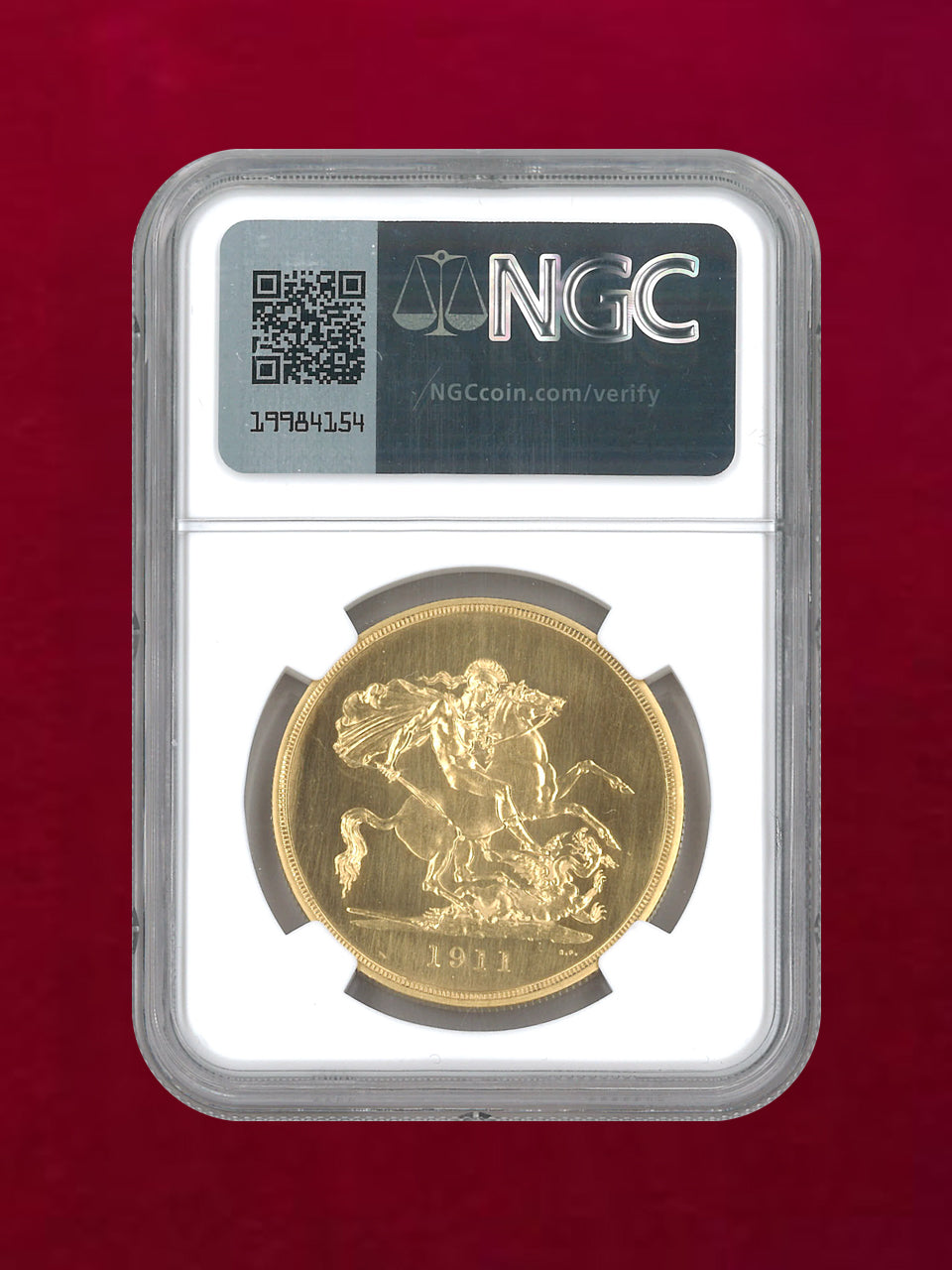 【イギリス】5ポンド 金貨 1911 NGC PF 62［A-0000132］