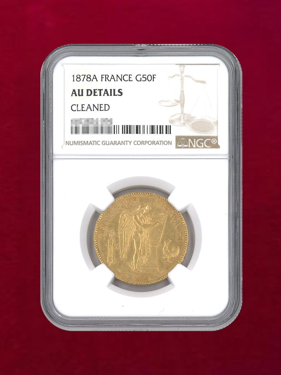 【フランス】50フラン 金貨 1878A NGC AU DETAILS CLEANED［A-0000140］