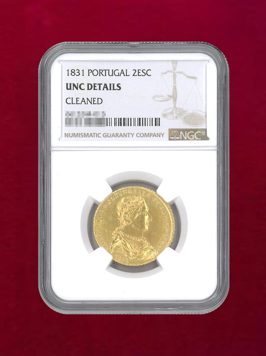 【ポルトガル】2エスクード 金貨 1831 NGC UNC DETAILS CLEANED［A-0000142］