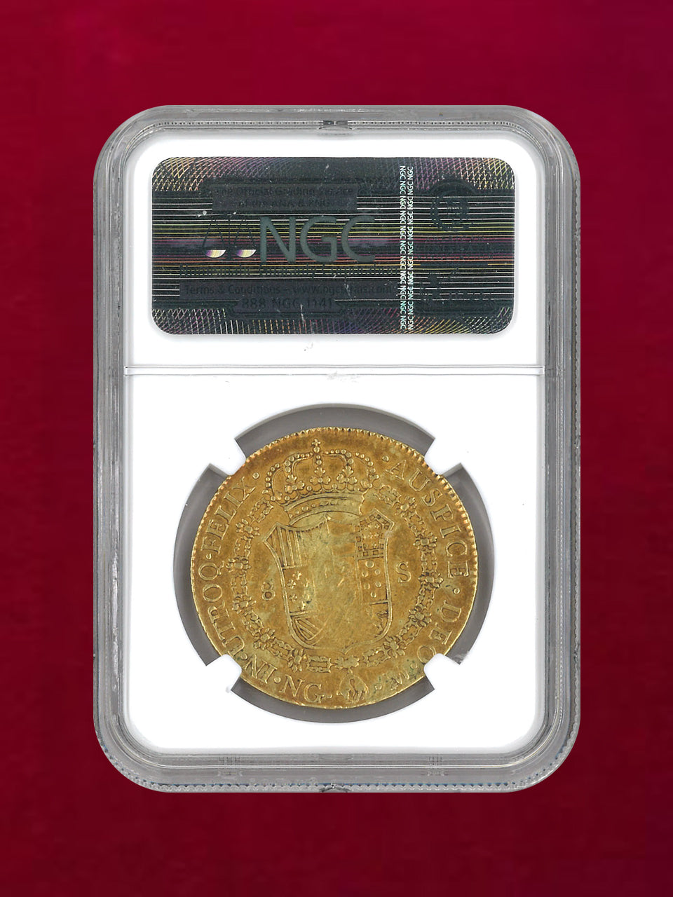 【グアテマラ】8エスクード 金貨 1817NG M NGC XF 45［A-0000145］