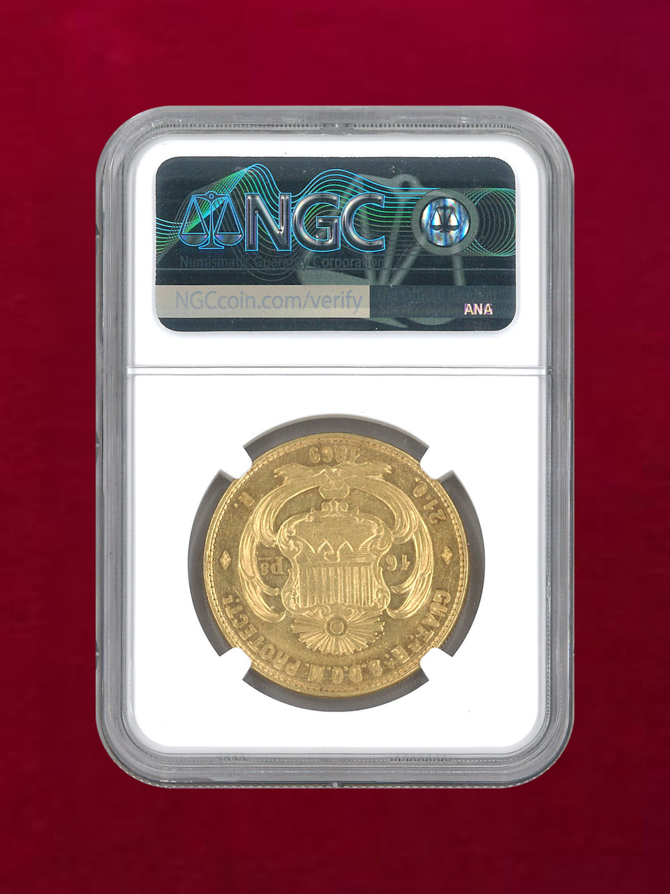 【グアテマラ】10ペソ 金貨 1869R NGC AU 53［A-0000146］