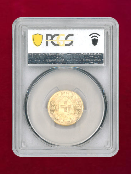 【スイス】20フラン 金貨 1935LB PCGS MS65［A-0000217］