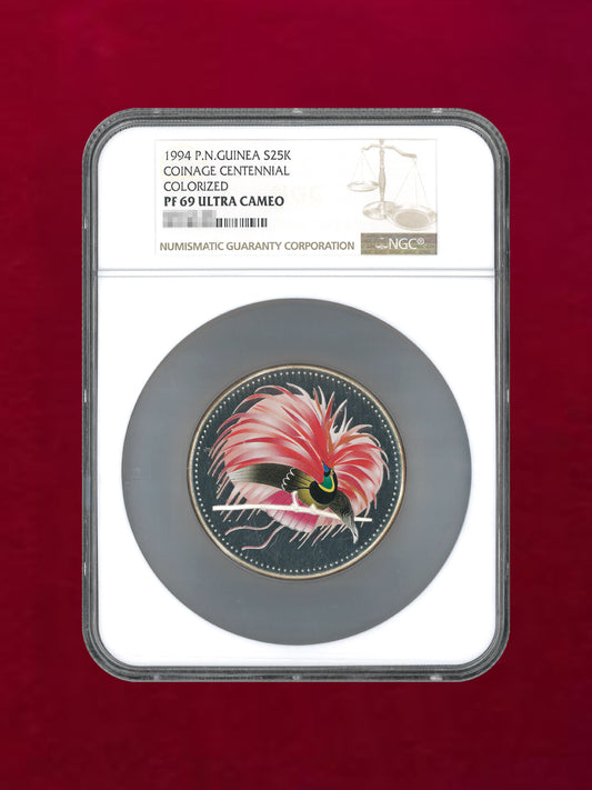 [Papua New Guinea] 25 Kina Silver Coin 1994 COINAGE CENTENNIAL COLORIZED NGC PF69 ULTRA CAMEO [B-0000060]