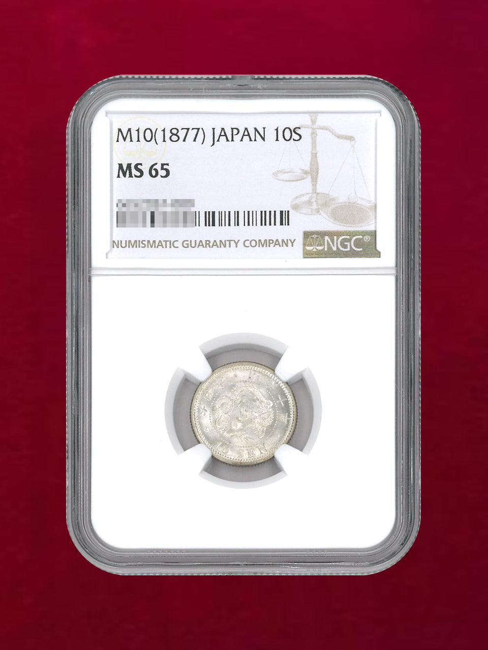 [Japan] Dragon 10-sen silver coin Meiji 10 (1877) NGC MS65 [B-0000079]