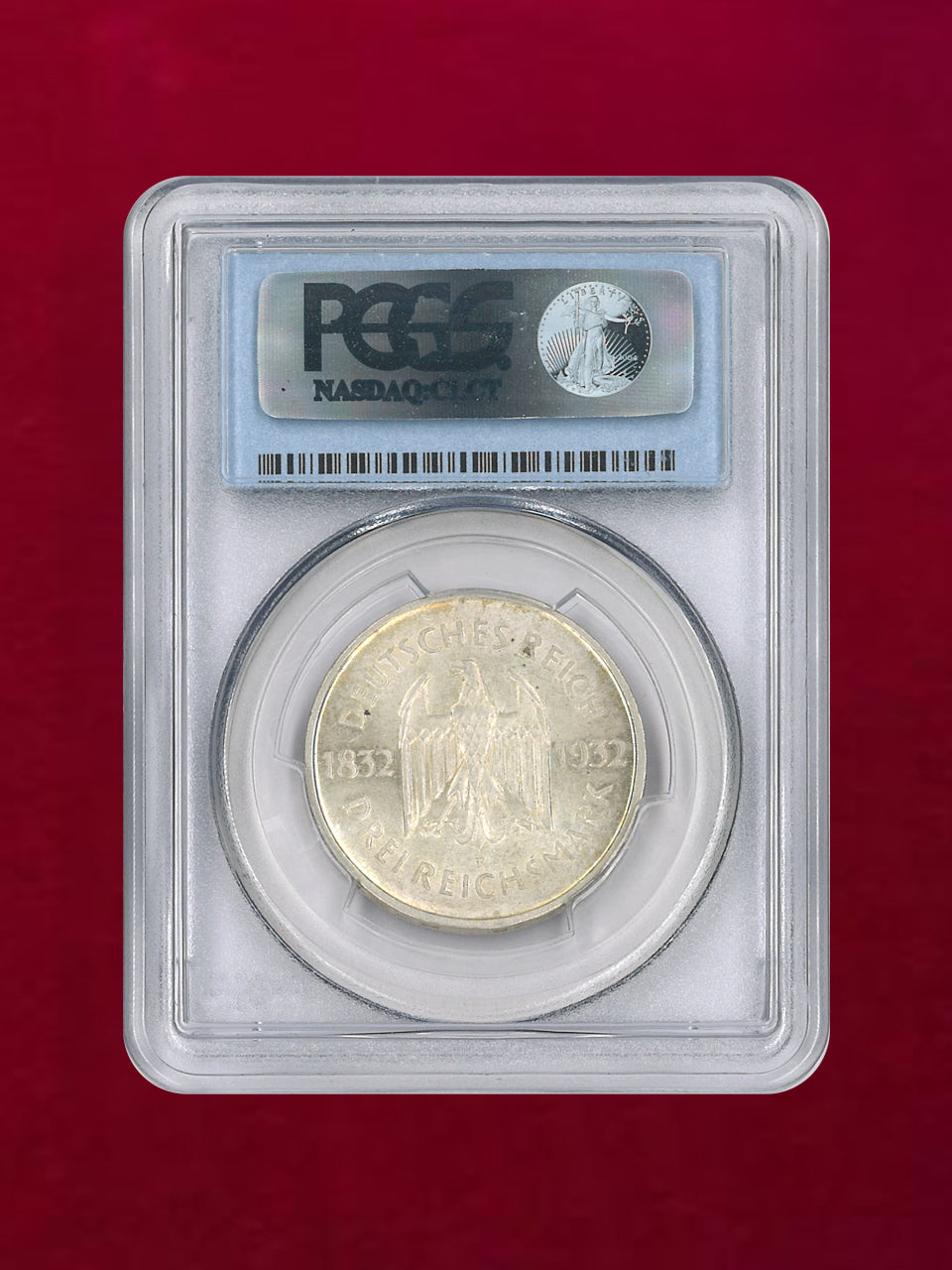 【ドイツ・ワイマール共和国】3マルク銀貨 1932F Goethe PCGS MS64［B-0000083］