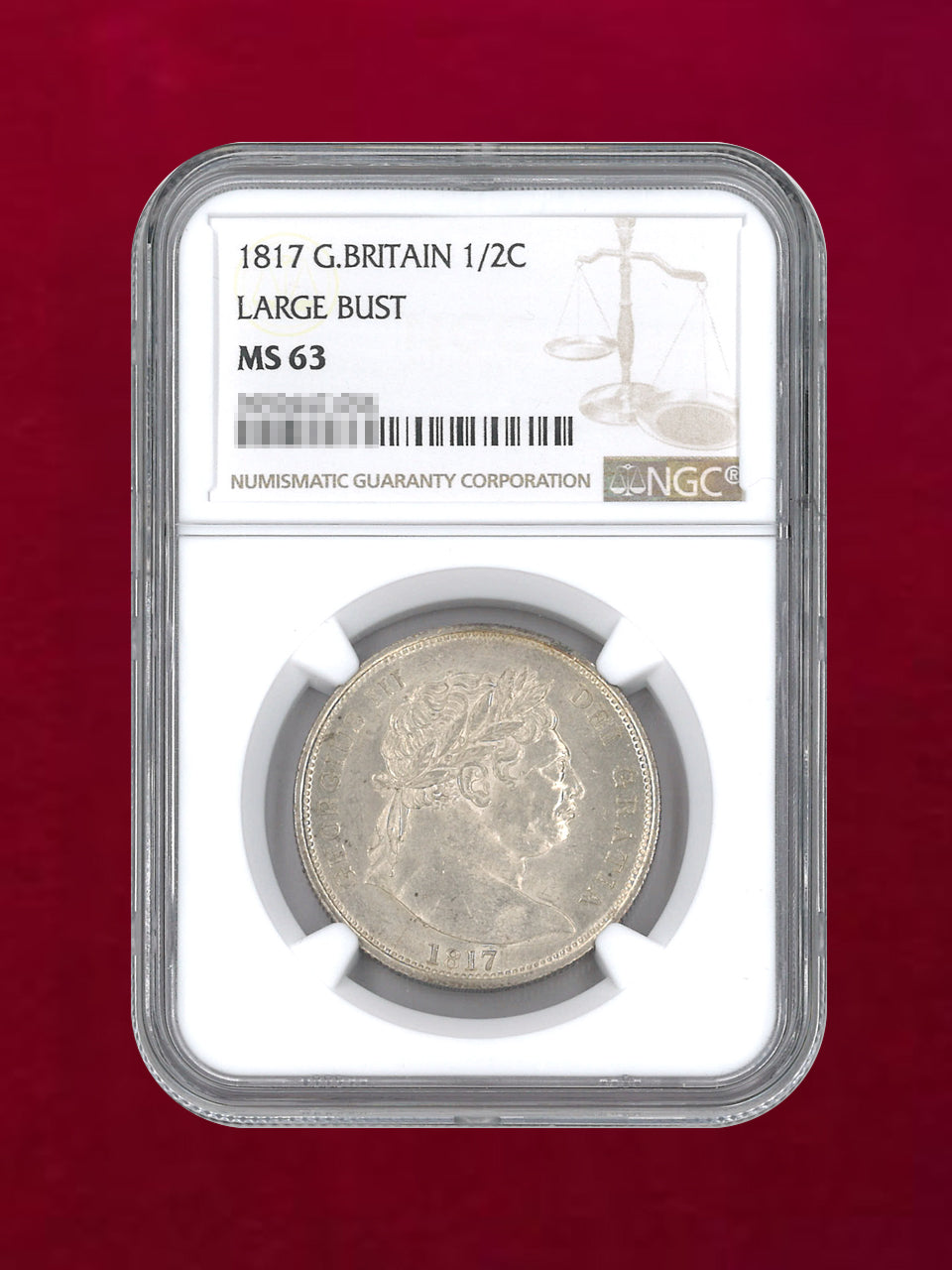 【イギリス】1/2クラウン銀貨 1817 LARGE BUST NGC MS63［B-0000087］