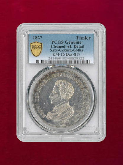 【ドイツ・ザクセン・コーブルク・ゴータ】ターラー銀貨 1827 PCGS Genuine Cleaned-AU Detail［B-0000148］