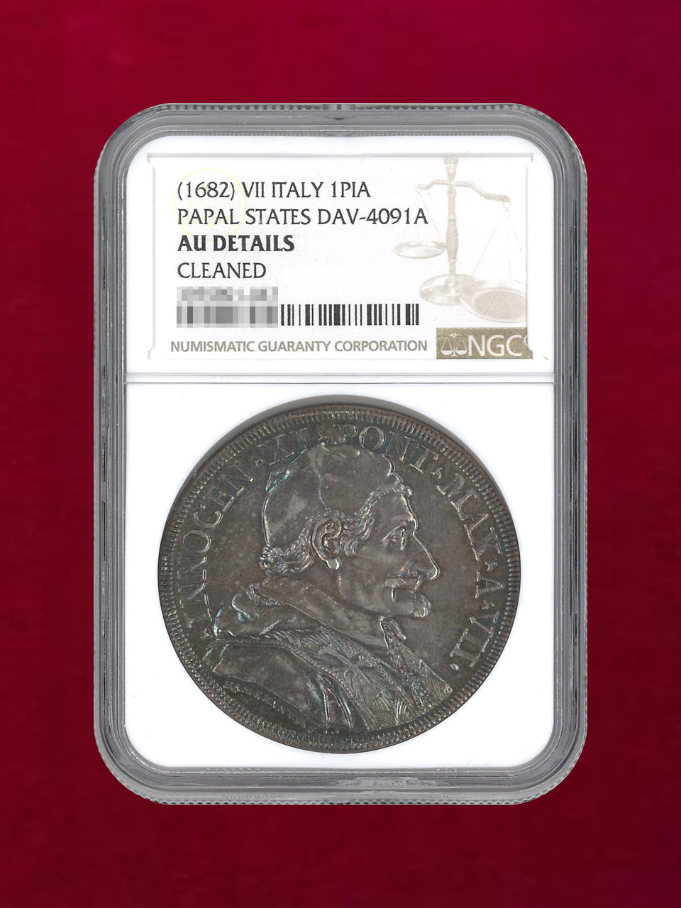 【イタリア・ローマ教皇領】ピアストラ銀貨 1682 NGC AU DETAILS CLEANED［B-0000150］