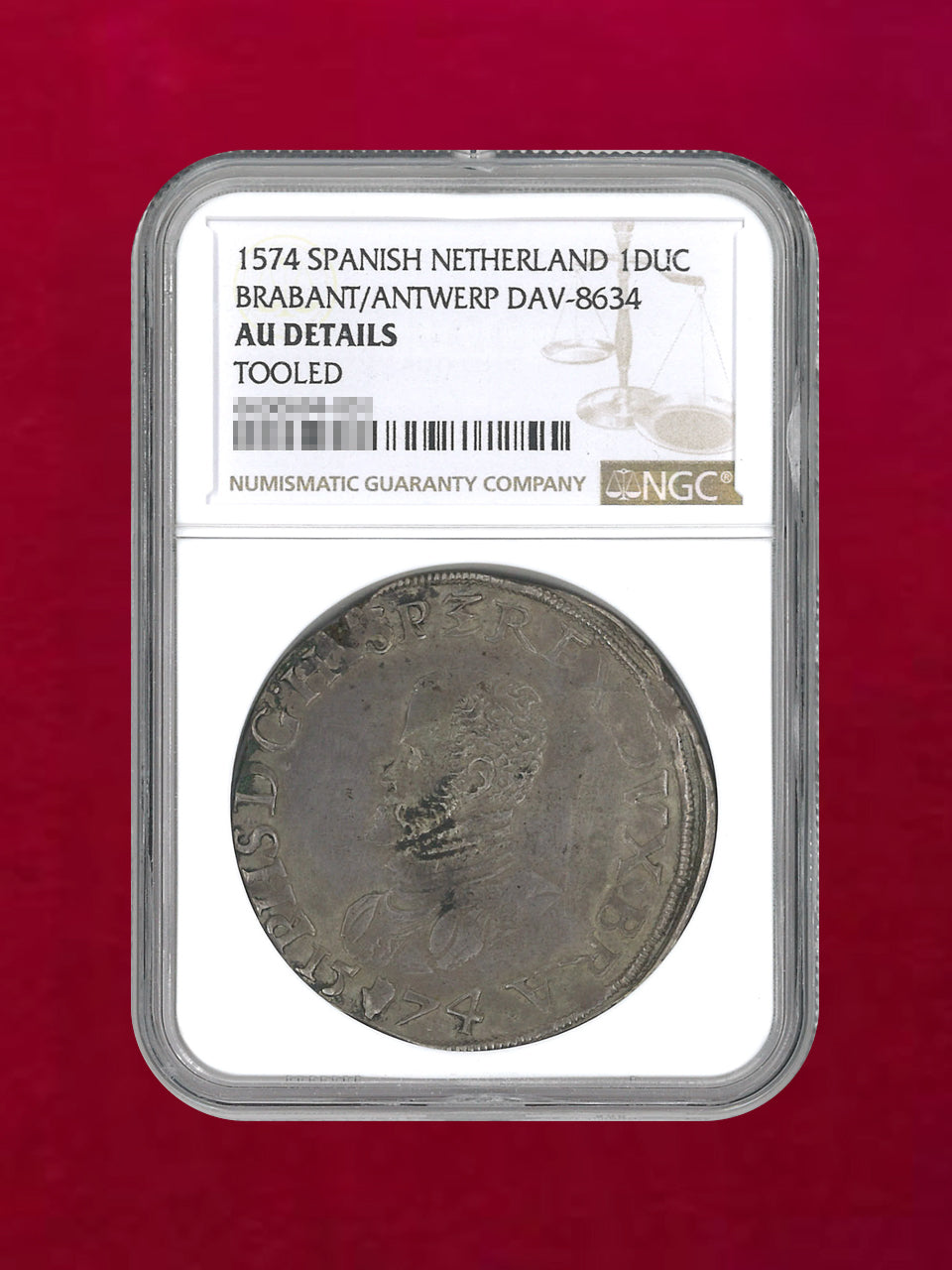 [Spanish Netherlands] 1 Ducaton Silver Coin 1574 BRABANT/ANTWERP NGC AU DETAILS TOOLED [B-0000153]