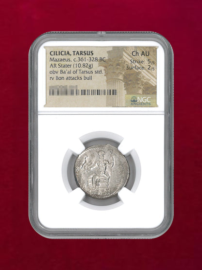 【キリキア・タルソス】Mazaios c.361-328BC AR Stater(10.82g) NGC ch AU 5/5 2/5［B-0000154］