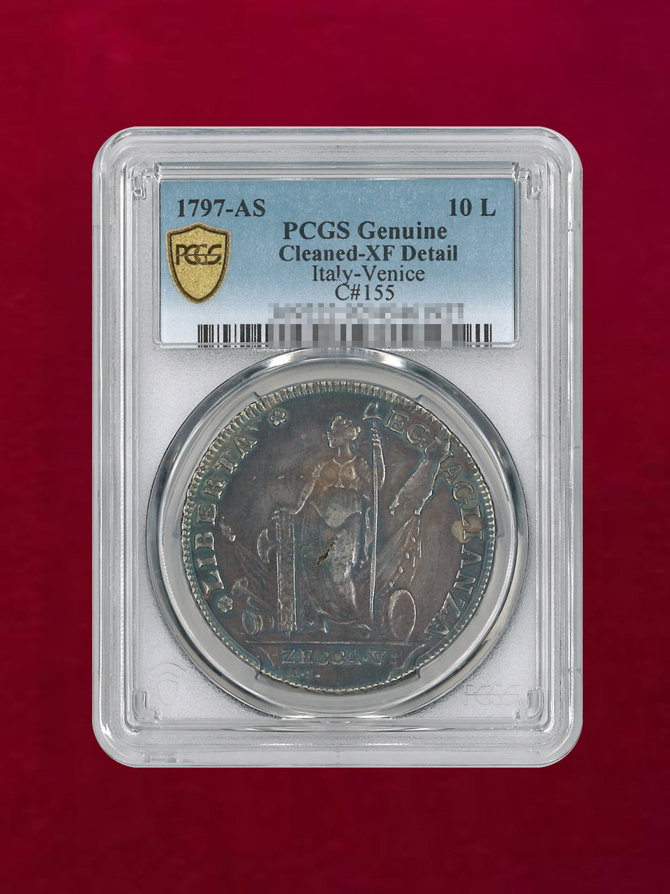 【イタリア・ベネチア】10リラ銀貨 1797AS PCGS Genuine Cleaned-XF Detail［B-0000166］